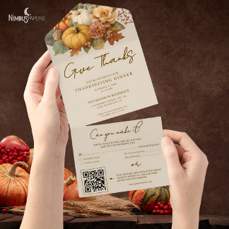 Gedempte bloemen alles in één Thanksgiving All In One Uitnodiging
