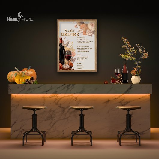 Gedempte bloemen thanksgiving bar menu poster