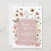 Gedempte Blush Spring Boho Wildflower Butterfly Ba Bedankkaart (Voorkant)