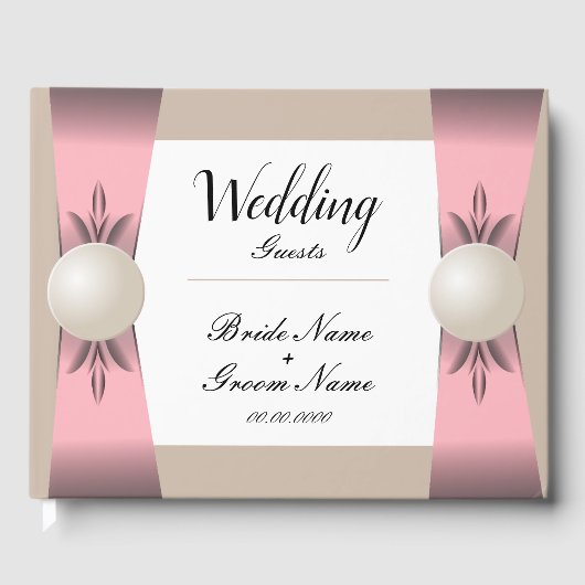 Gedempte Blush & Tan Pearl Lint Bruiloft Gastenboek (Voorkant)