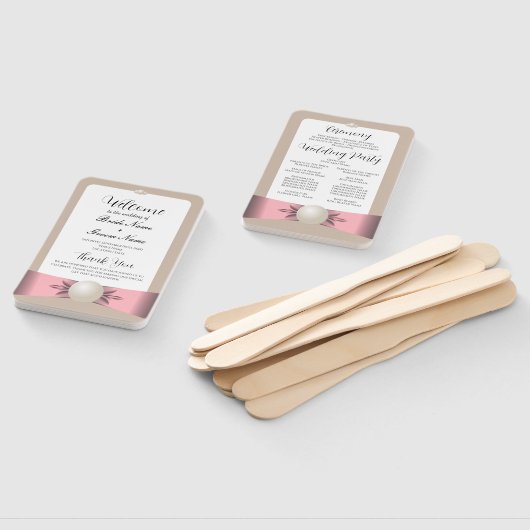 Gedempte Blush & Tan Pearl Lint Bruiloft Programma Handwaaier (Niet-gemonteerd)