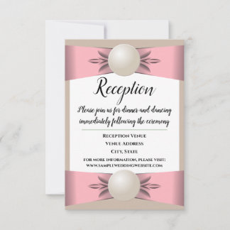 Gedempte Blush & Tan Pearl Lint Bruiloft Receptie Kaart
