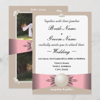 Gedempte Blush & Tan Pearl Lint Foto Bruiloft Kaart