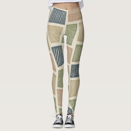 Gedempte botanische textuur retro grafiek leggings (Voorkant)