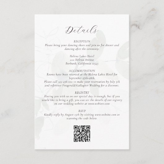 Gedempte Eucalyptus QR-code Trouwdetails Informatiekaartje (Voorkant)