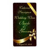 Gedempte groene kant & gouden bruiloft wijn label (Voorkant)