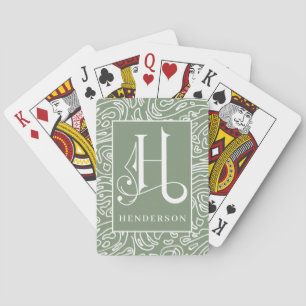 Gedempte groene organische lijnpatroon H-monogram, Pokerkaarten