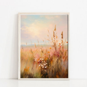 Gedempte herfst wilde bloemenveld landschapsschild poster