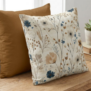 Gedempte Indigo en Amber Herfst Wilde Bloem Bloems Kussen