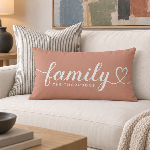 Gedempte Klei Familie Hart Script Monogram Kussen