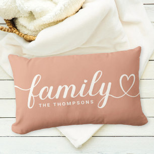 Gedempte Klei Familie Hart Script Monogram Kussen