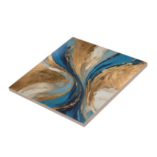 Gedempte koperen en blauwe marmeren abstract tegeltje