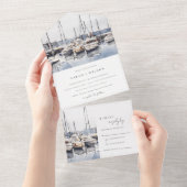 Gedempte kustboten bij Harbour Seascape Bruiloft All In One Uitnodiging (Afscheurbaar)