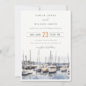 Gedempte kustboten bij Harbour Seascape Bruiloft Kaart (Voorkant)