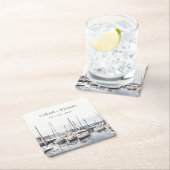 Gedempte kustboten bij Harbour Seascape Bruiloft Vierkante Kartonnen Onderzetter (Insitu)