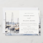 Gedempte kustboten bij haven zeelandschap bruiloft kaart (Voorkant)