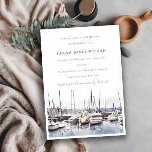 Gedempte kustboten op haven zeegezicht verjaardag kaart