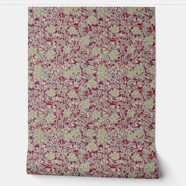 Gedempte munt en Bleek stro Листья William Morris Behang (Afrollen)