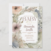 Gedempte Neutral Wildflower Baby shower Waterverf Kaart (Voorkant)