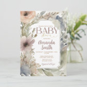 Gedempte Neutral Wildflower Baby shower Waterverf Kaart (Staand voorkant)