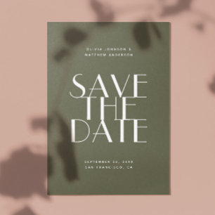 Gedempte Olijfgroene Bosbruiloft   Foto & QR Save The Date