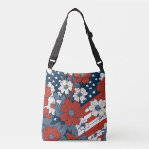 Gedempte pastel Amerikaanse vlag en bloemen Crossbody Tas