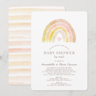 Gedempte regenboog Waterverf roze Baby shower per Kaart