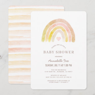Gedempte Regenboog Waterverf Roze Meisje Baby show Kaart