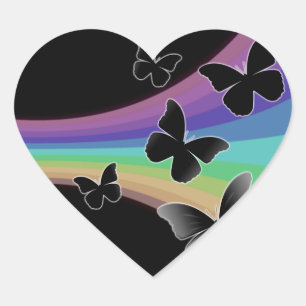 Gedempte regenboogvlinders op zwart hart sticker