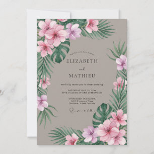 Gedempte Roze Tropische Eucalyptus Bruiloft Kaart