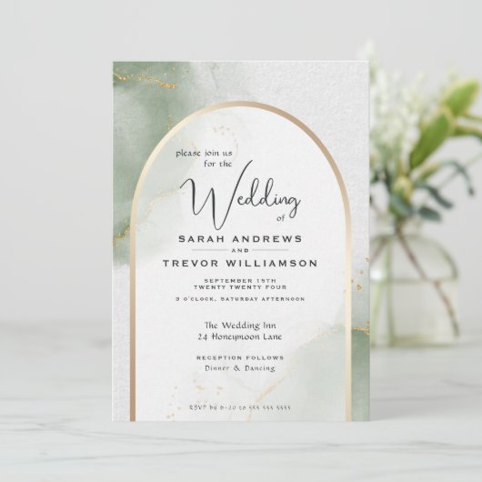 Gedempte Sage Abstracte Bruiloft Kaart (Staand voorkant)