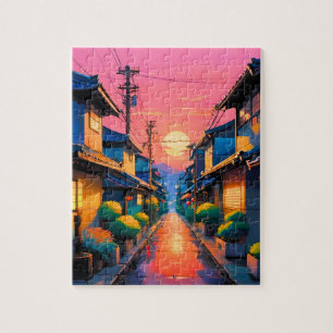 Gedempte straten, warme gloed op Japanse straat Legpuzzel