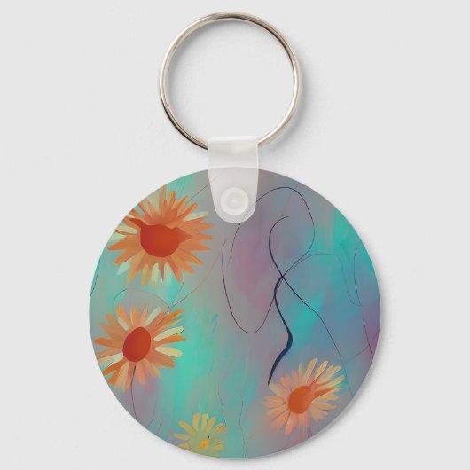 Gedempte tonen abstracte zonnebloemen sleutelhanger (Voorkant)