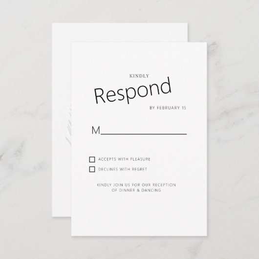 Gedempte Tropische Palm Wit Bruiloft RSVP (Voorkant / Achterkant)