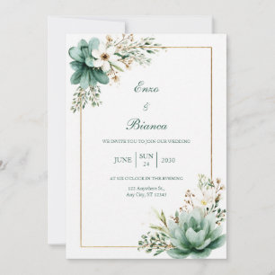 Gedempte Turquoise Waterverf Succulent Gouden Lijs Kaart