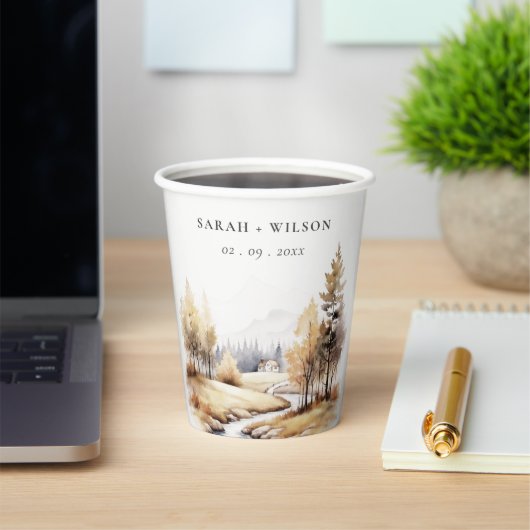 Gedempte Waterverf Herfst herfstlandschap bruiloft Papieren Bekers (Insitu)