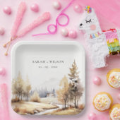 Gedempte Waterverf Herfst herfstlandschap bruiloft Papieren Bordje (Feest)