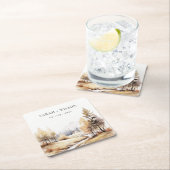 Gedempte Waterverf Herfst herfstlandschap bruiloft Vierkante Kartonnen Onderzetter (Insitu)