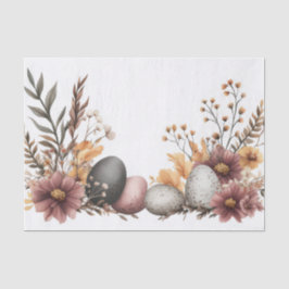 Gedempte waterverf paaseieren met bloemen tissuepapier