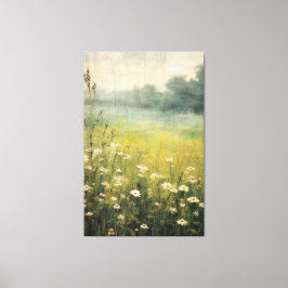 Gedempte weide Abstract Wildflower Olieverfschilde Canvas Afdruk