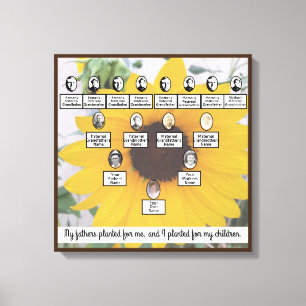 Gedempte zonnebloem vier generaties Family Tree Qu Canvas Afdruk