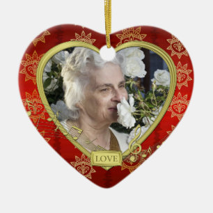 Gedenkfoto Red Gold Music Heart Christmas Keramisch Ornament