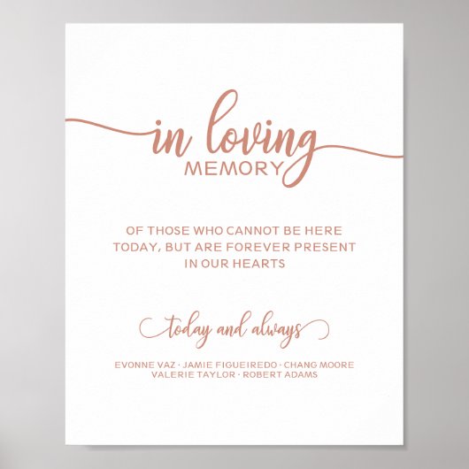 Gedenkteken 'Ter liefdevolle herinnering' met name Poster (Voorkant)