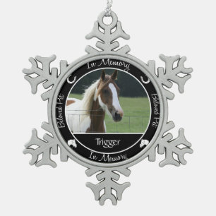 Gedenkteken - Verlies van paard - Aangepaste foto  Tin Sneeuwvlok Ornament