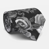 Gedetailleerd Floral Black en White Stropdas (Opgerold)