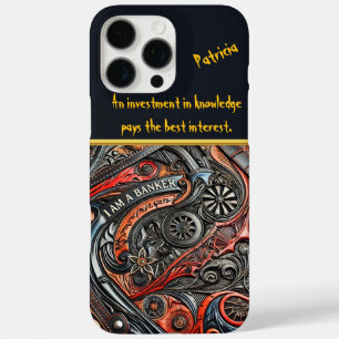 Gedetailleerd lederen kunstwerk met bankthema iPhone 16 pro max hoesje