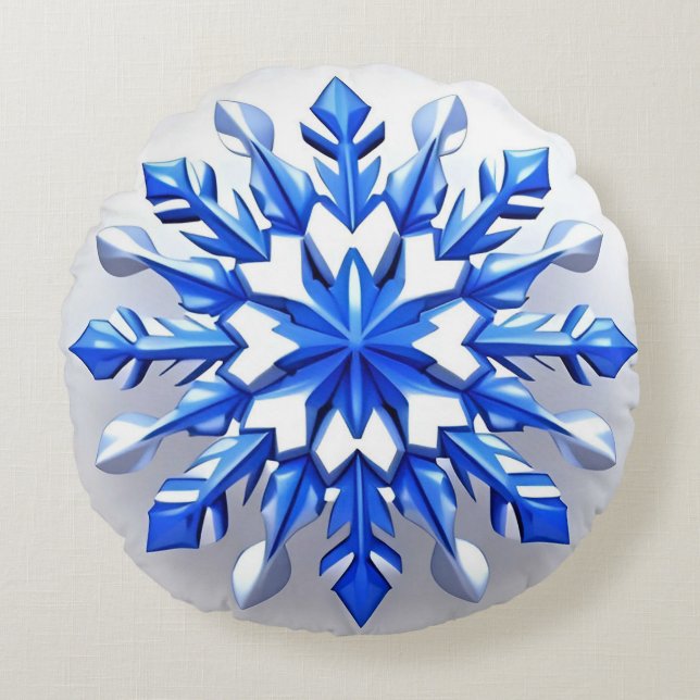 Gedetailleerd Sneeuwvlokontwerp Rond Kussen (Voorkant)