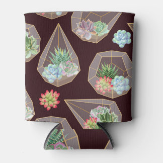 Gedetailleerd vetplant cactus naadloos patroon blikjeskoeler