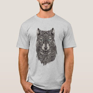 Gedetailleerde Abstracte Wolf Head Illustratie T-shirt