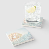 Gedetailleerde abstracte zonsopgang stenen onderzetter (Zijkant)